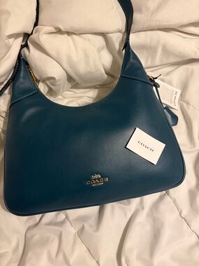 COACH Teal Leather Shoulder Hobo with Gold Logo